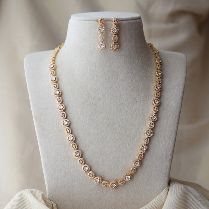 Heritage gold plated white stone long necklace with earrings HL7992