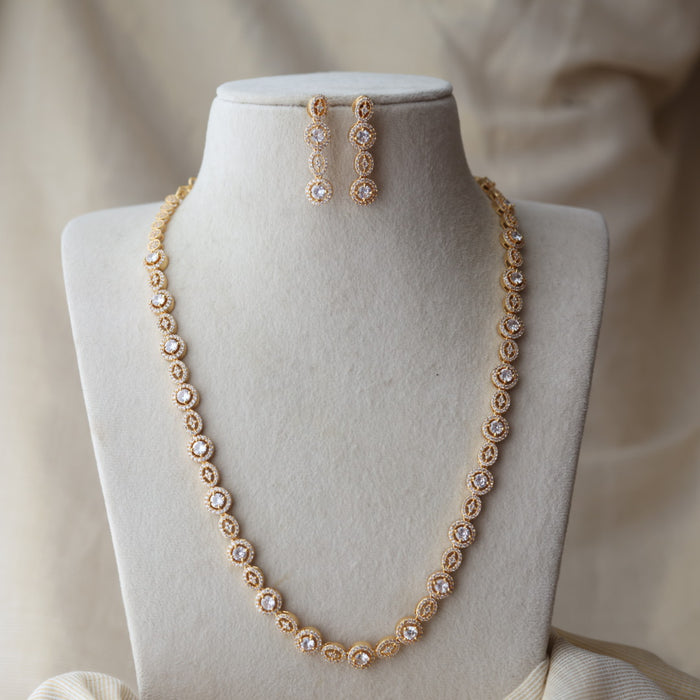 Heritage gold plated white stone long necklace with earrings HL7992