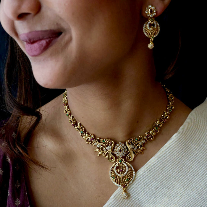 Antique short necklace with earrings TTS4765