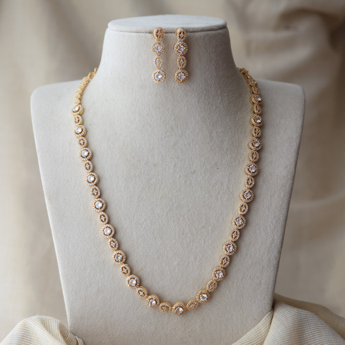 Heritage gold plated white stone long necklace with earrings HL7992