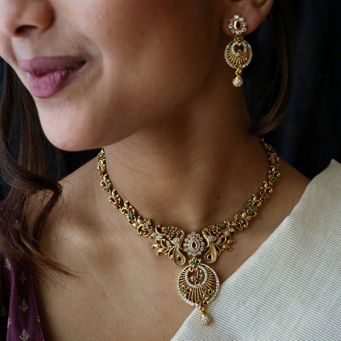 Antique short necklace with earrings TTS4765