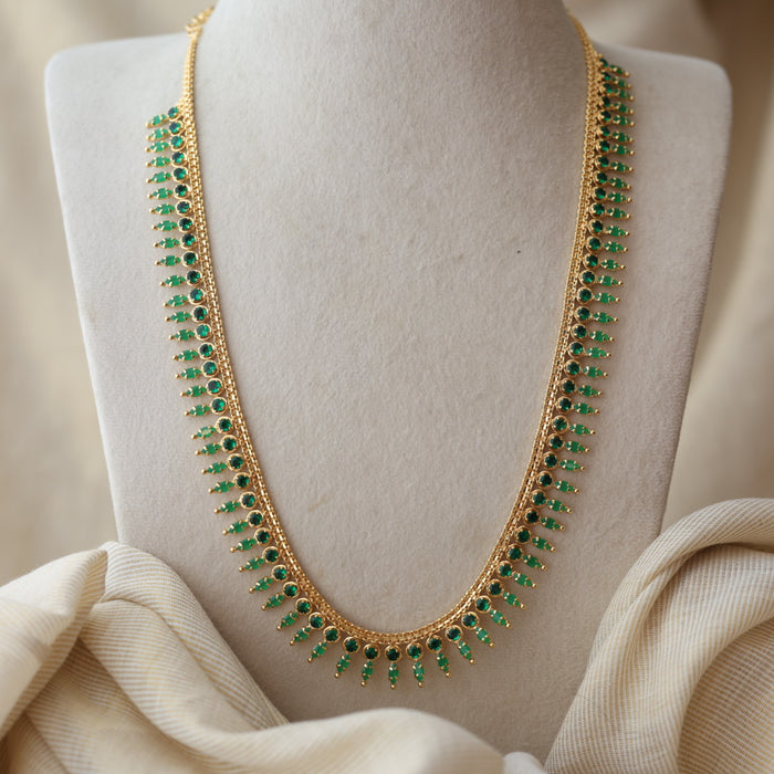 Heritage gold plated green stone long necklace HL2642
