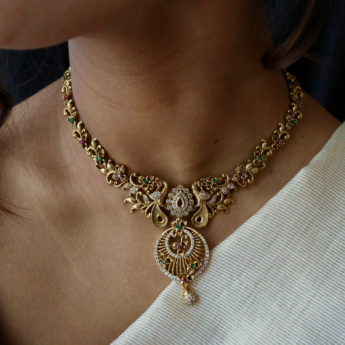 Antique short necklace with earrings TTS4765