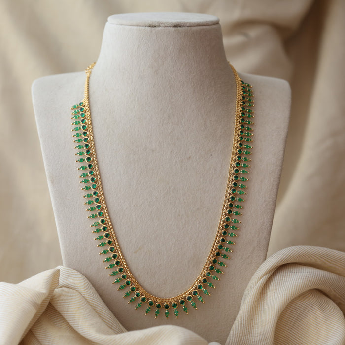 Heritage gold plated green stone long necklace HL2642