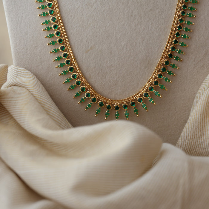 Heritage gold plated green stone long necklace HL2642