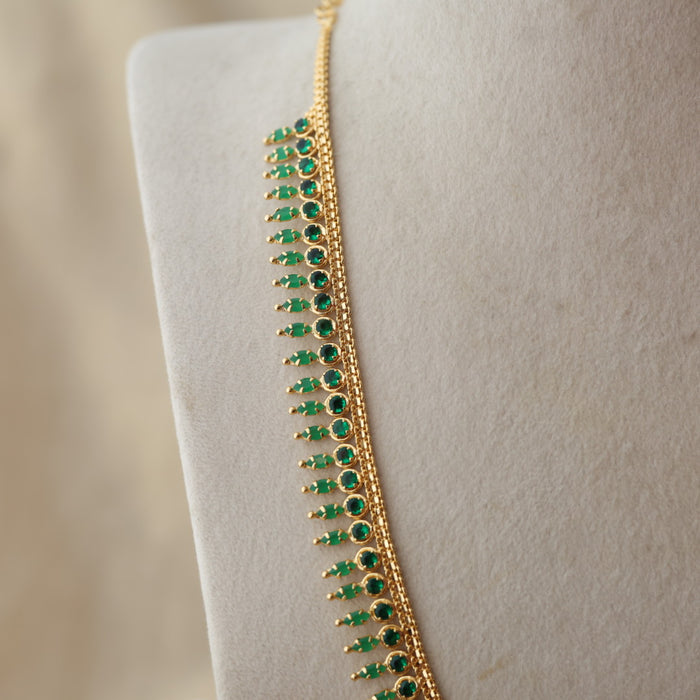 Heritage gold plated green stone long necklace HL2642