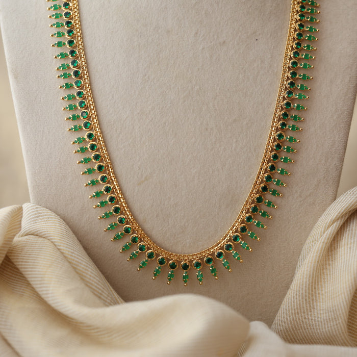 Heritage gold plated green stone long necklace HL2642