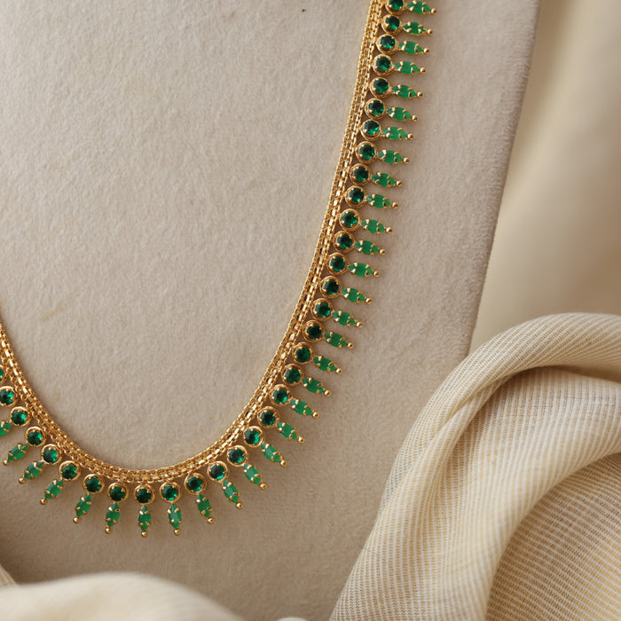 Heritage gold plated green stone long necklace HL2642