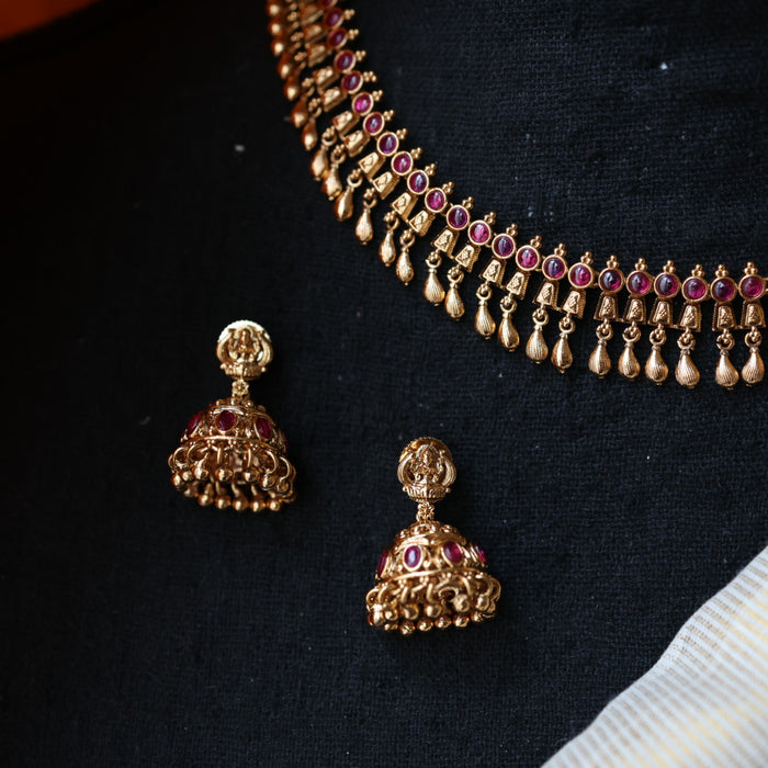 Antique ruby stone short necklace with earrings TTS4329