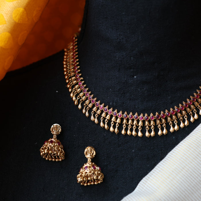 Antique ruby stone short necklace with earrings TTS4329