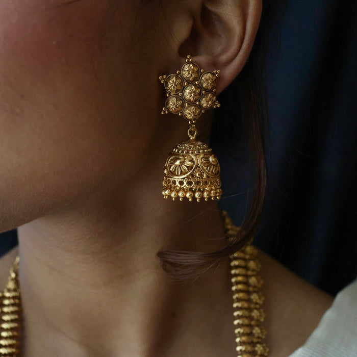 Antique gold long necklace with earrings G655