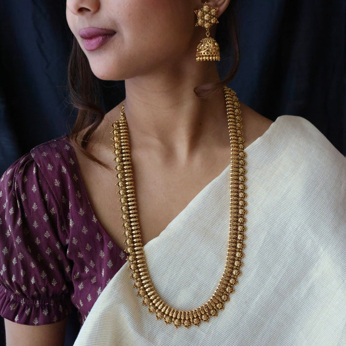 Antique gold long necklace with earrings G655