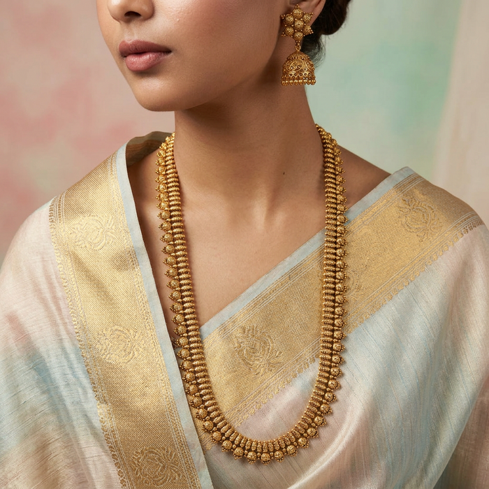 Antique gold long necklace with earrings G655