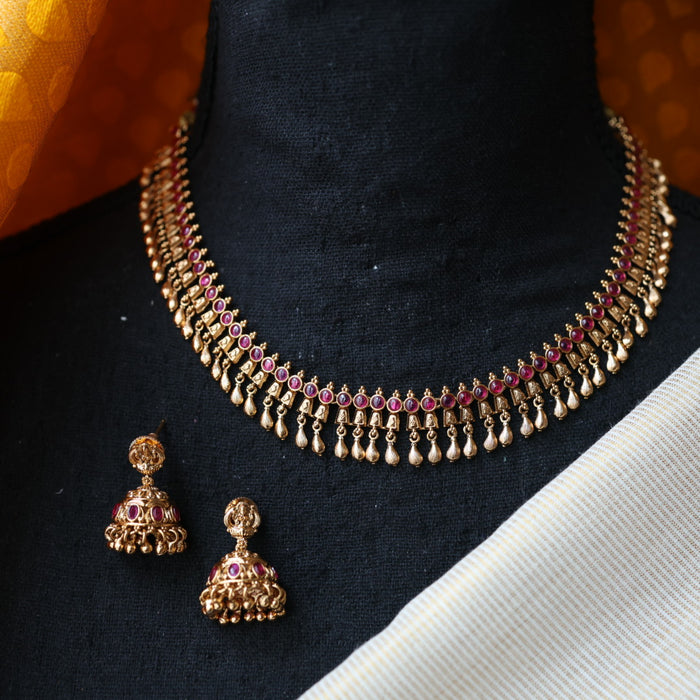 Antique ruby stone short necklace with earrings TTS4329