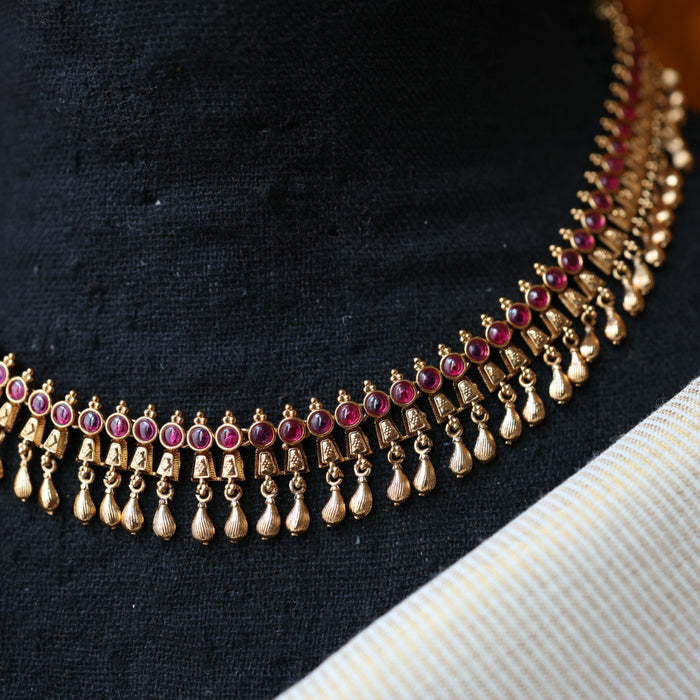 Antique ruby stone short necklace with earrings TTS4329