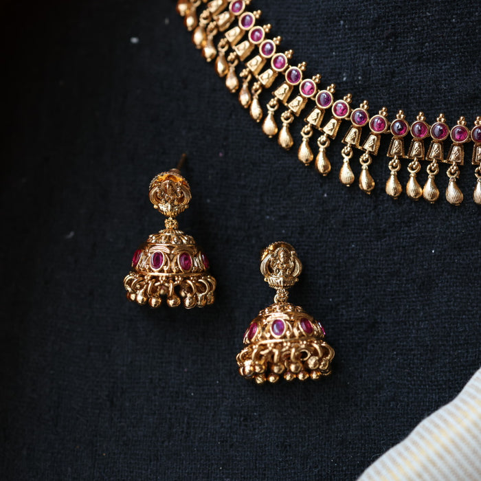 Antique ruby stone short necklace with earrings TTS4329