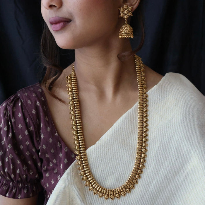 Antique gold long necklace with earrings G655