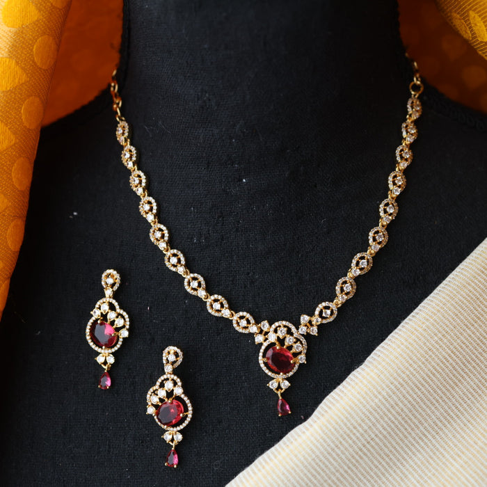 Heritage gold plated ruby white stone short necklace with earrings H682