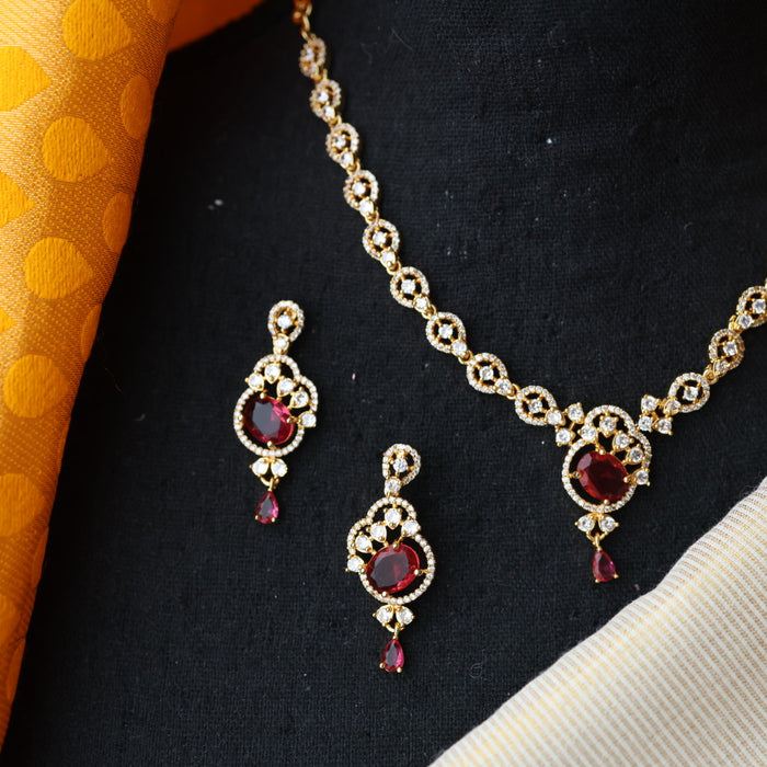 Heritage gold plated ruby white stone short necklace with earrings H682