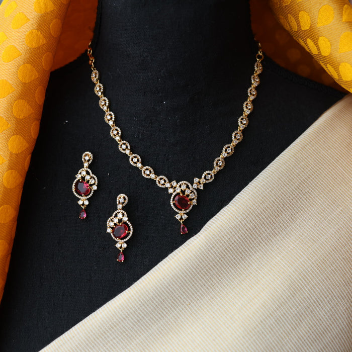 Heritage gold plated ruby white stone short necklace with earrings H682