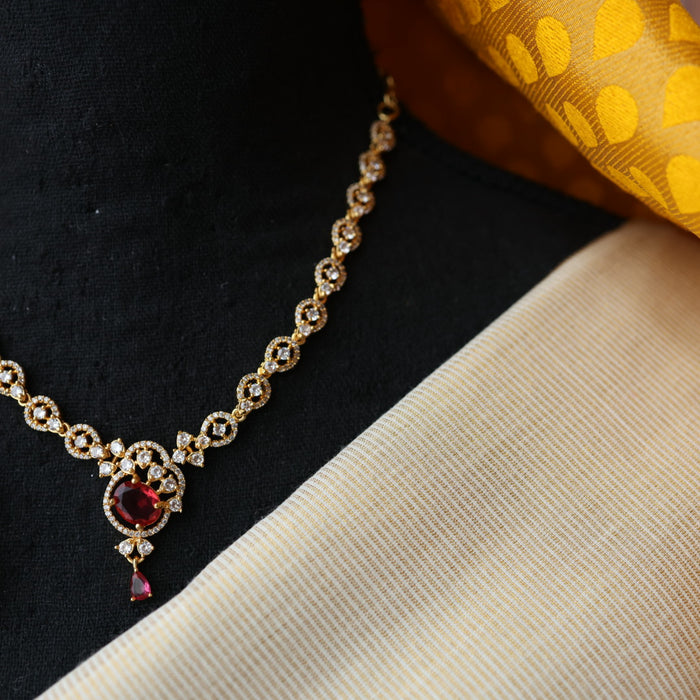 Heritage gold plated ruby white stone short necklace with earrings H682