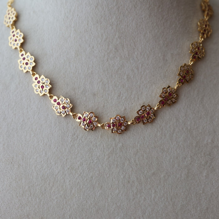 Heritage gold plated ruby white stone short necklace H5178