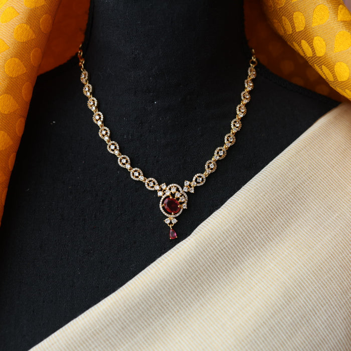 Heritage gold plated ruby white stone short necklace with earrings H682