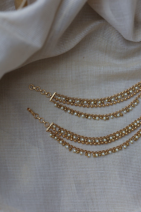 Antique 3 layer pearl Mattal Ear Accessories | Bridal & Traditional Jewellery UK AM8999