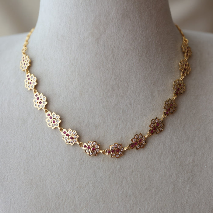 Heritage gold plated ruby white stone short necklace H5178