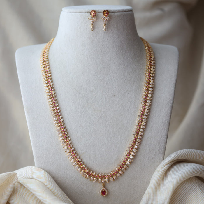 Heritage gold plated ruby white stone mango long necklace with earrings HL837