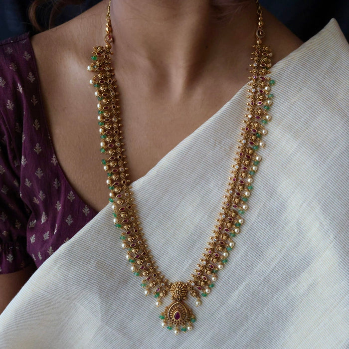 Antique green bead simple long necklace with earrings LL021675