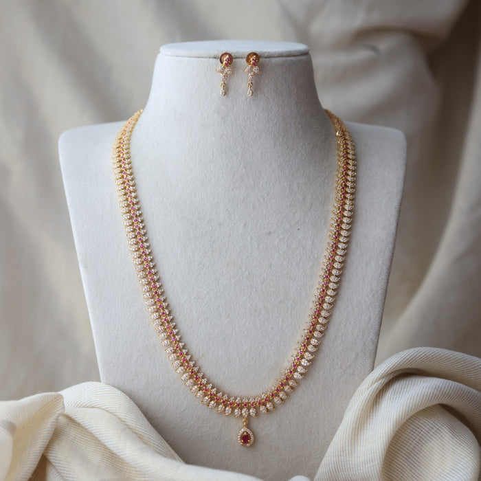 Heritage gold plated ruby white stone mango long necklace with earrings HL837