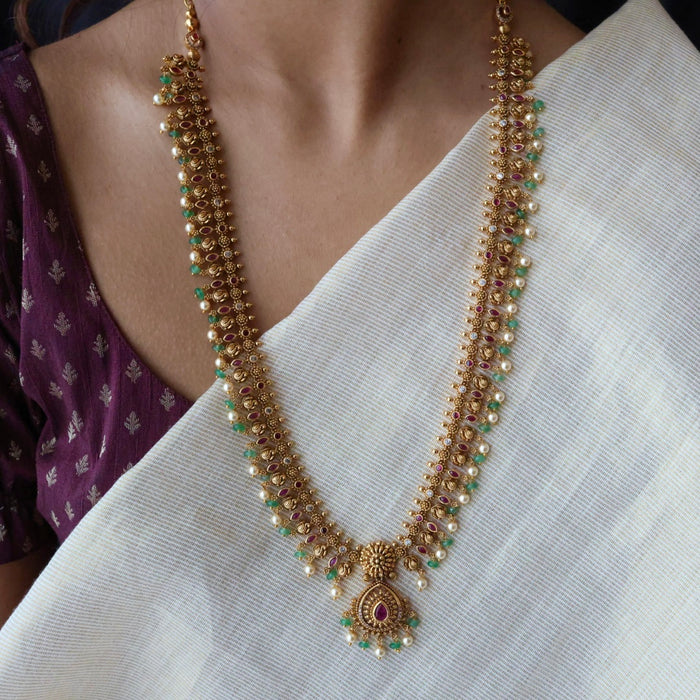 Antique green bead simple long necklace with earrings LL021675