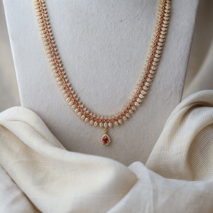 Heritage gold plated ruby white stone mango long necklace with earrings HL837
