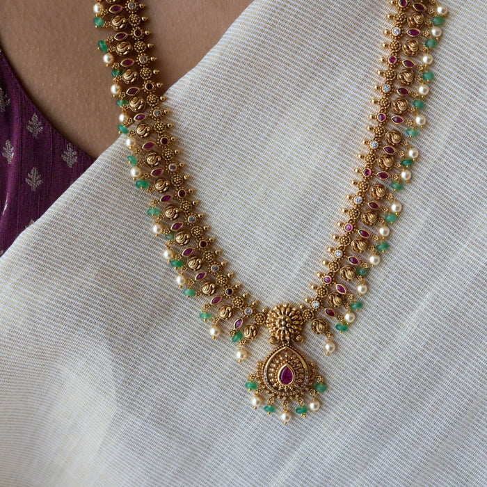 Antique green bead simple long necklace with earrings LL021675