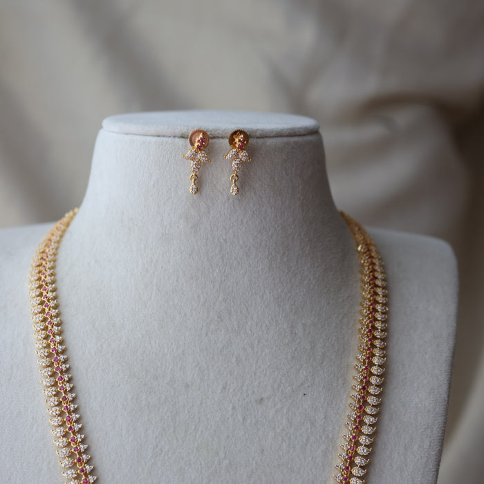 Heritage gold plated ruby white stone mango long necklace with earrings HL837