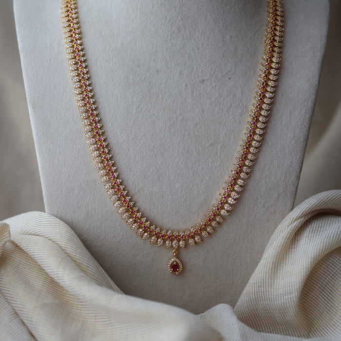 Heritage gold plated ruby white stone mango long necklace with earrings HL837