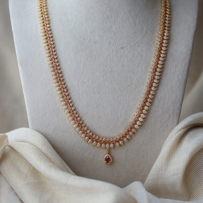 Heritage gold plated ruby white stone mango long necklace with earrings HL837