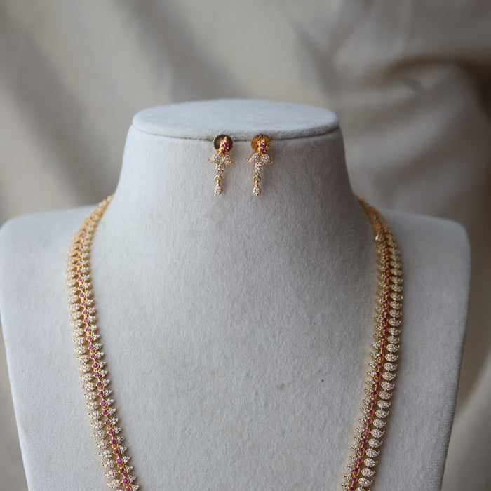 Heritage gold plated ruby white stone mango long necklace with earrings HL837