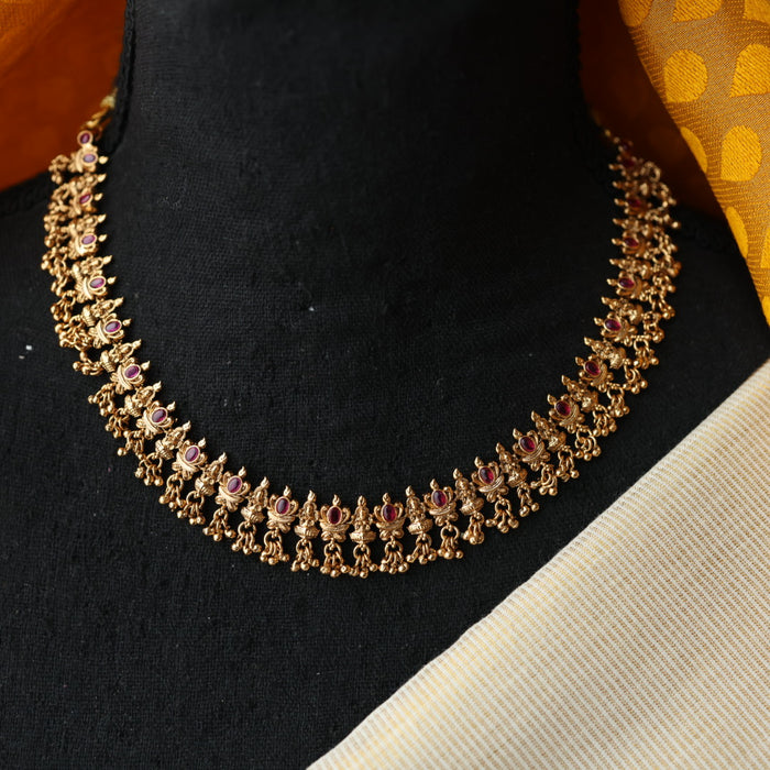 Antique ruby stone temple short necklace with earrings TTS4356