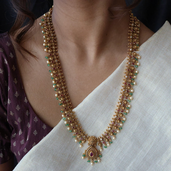 Antique green bead simple long necklace with earrings LL021675