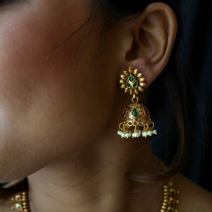 Antique gold short necklace and earrings TTS4678