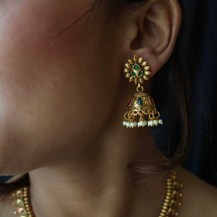 Antique gold short necklace and earrings TTS4678