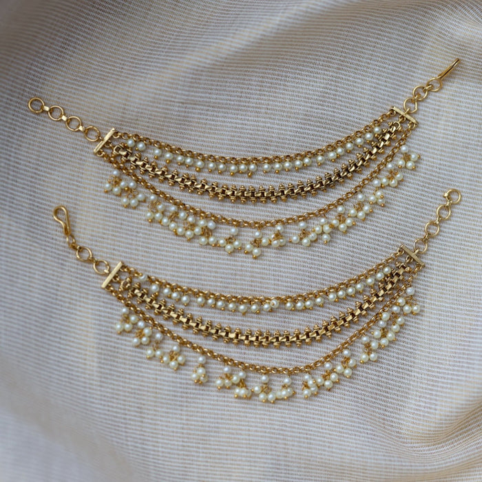 Antique 3 layer pearl Mattal Ear Accessories | Bridal & Traditional Jewellery UK AM6756
