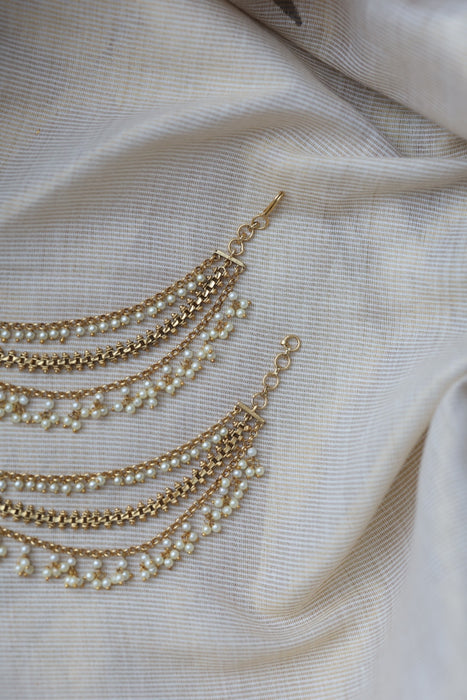 Antique 3 layer pearl Mattal Ear Accessories | Bridal & Traditional Jewellery UK AM6756
