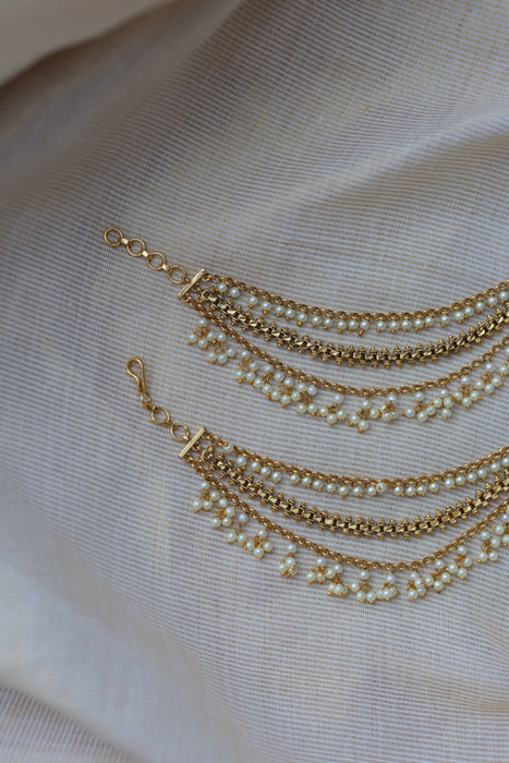 Antique 3 layer pearl Mattal Ear Accessories | Bridal & Traditional Jewellery UK AM6756