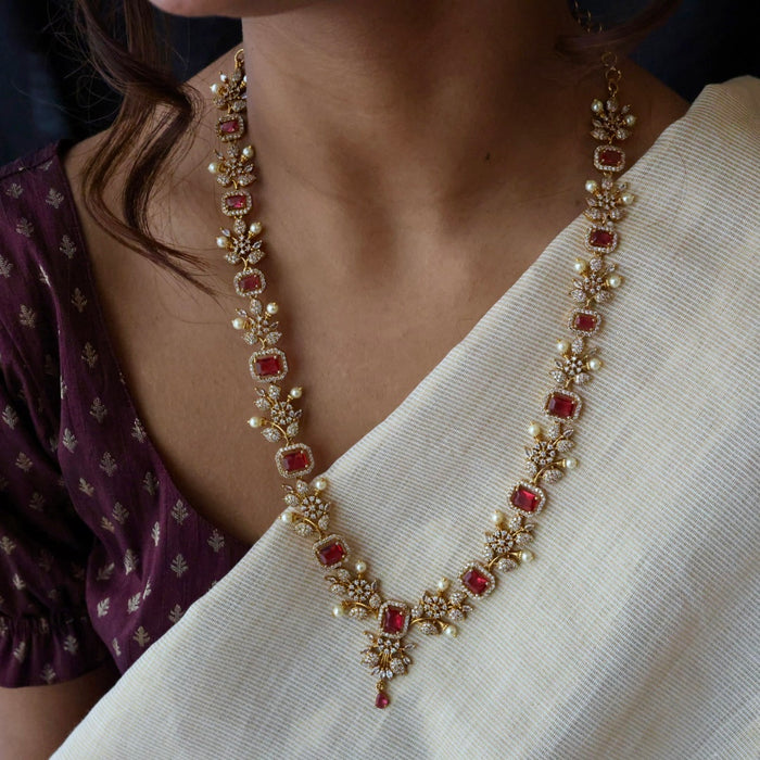 Antique ruby stone long necklace with earrings LL03789