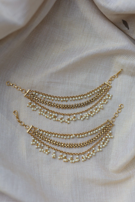 Antique 3 layer pearl Mattal Ear Accessories | Bridal & Traditional Jewellery UK AM6756