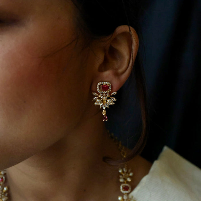 Antique ruby stone long necklace with earrings LL03789