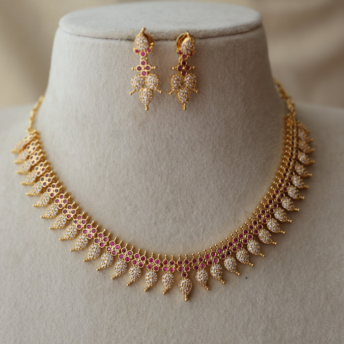 Heritage gold plated ruby white stone mango short necklace with earrings H8811